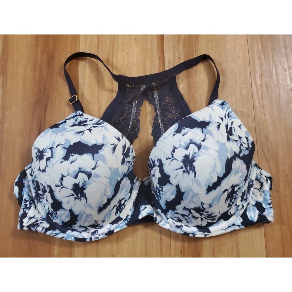 Soma Embraceable Racerback Blue Floral Bra Lightly Lined Underwire Size 34D